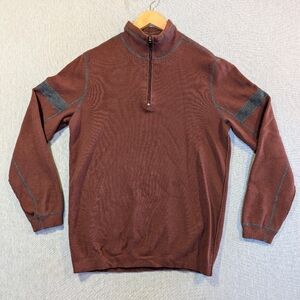 Eddie Bauer Quarter Zip Sweater Men's XLT Brown Wool Blend